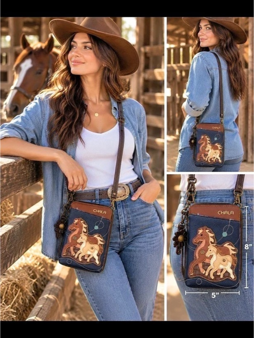 CHALA Cell Phone Crossbody - Horse Blue & Brown vegan
